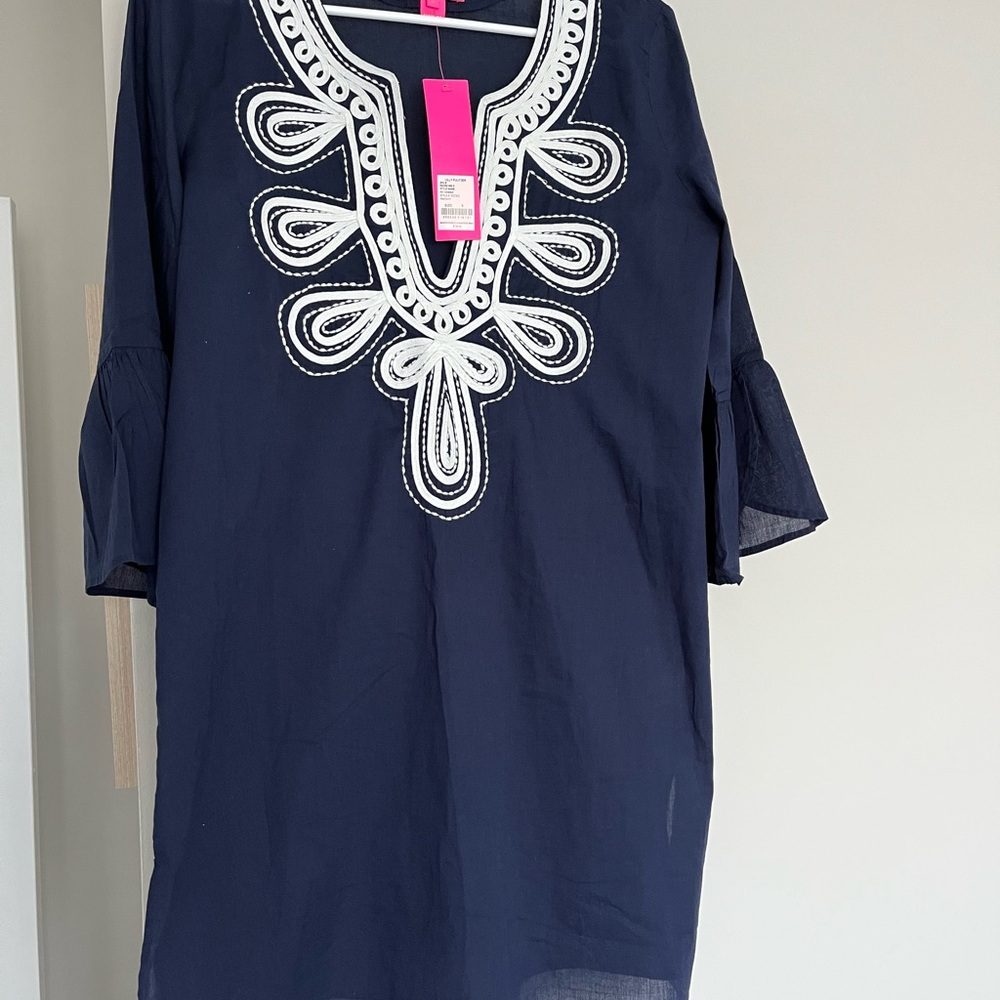 👙🏖️☀️Lilly Pulitzer NWT Size Small Navy Blue embroidered Piet Coverup Dress - Picture 8 of 9